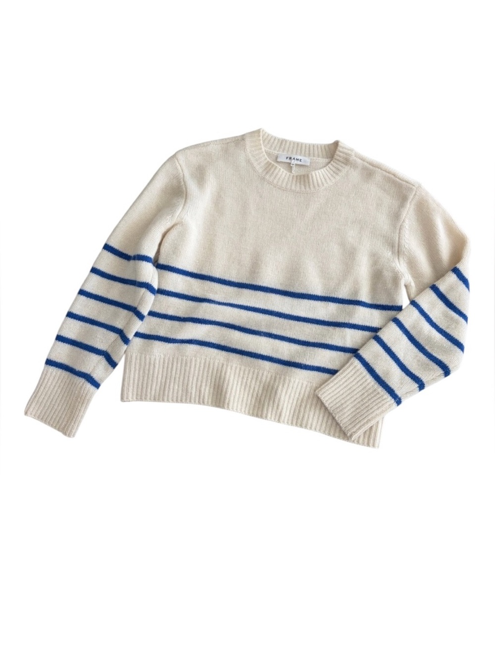 Frame Clean Stripe Cashmere Sweater Jet Stream Multi XL - Picture 3 of 8